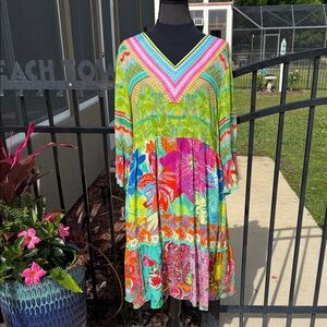 John Mark! Vibrant Multicolor Floral V‑Neck Midi Dress